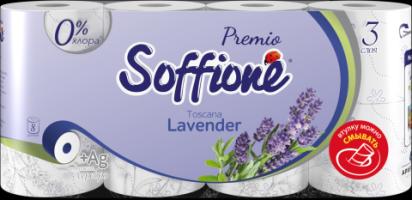 Туалетная бумага SOFFIONE PREMIO  лаванда 3 слоя, 8 рулонов.